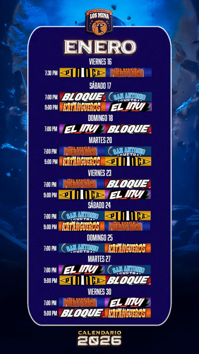 Calendario de Enero del torneo Los Mina