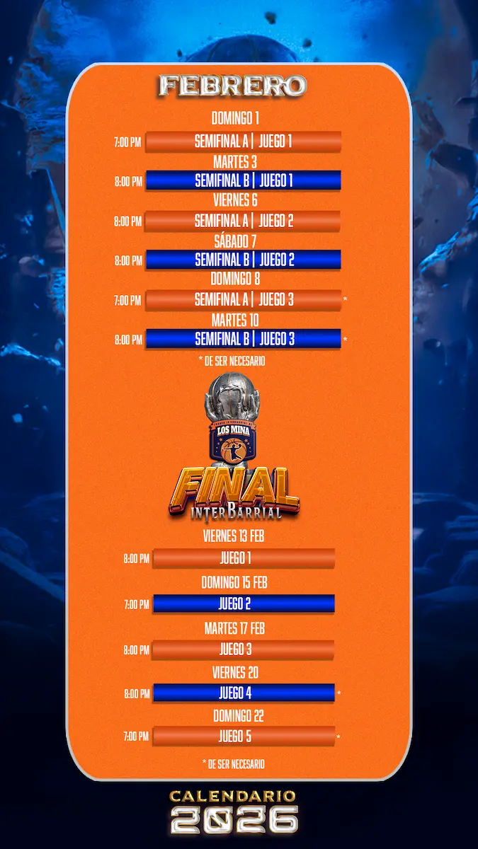 Calendario de Febrero del torneo Los Mina